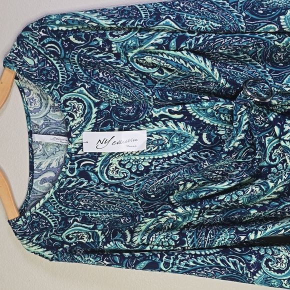 New York Collection Green and Blue Asymmetrical 3/4 Sleeve Tunic Size 2x NwT. - Picture 2 of 8